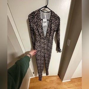 Forever 21 Deep V Leopard Print Jumpsuit